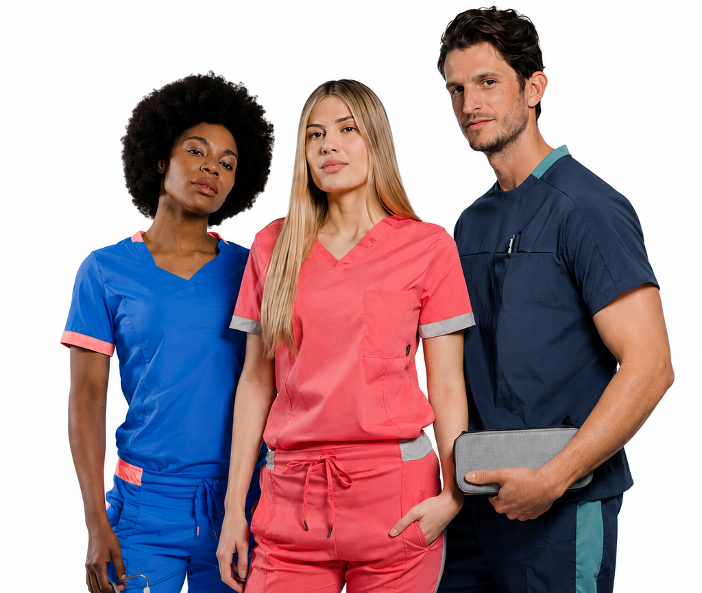 Profesionales de la salud con uniformes JL